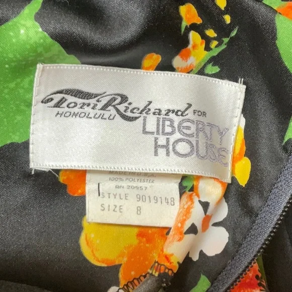 Tori Richard for Liberty House Black Maxi Dress with Orange Floral Design - Picture 4 of 8